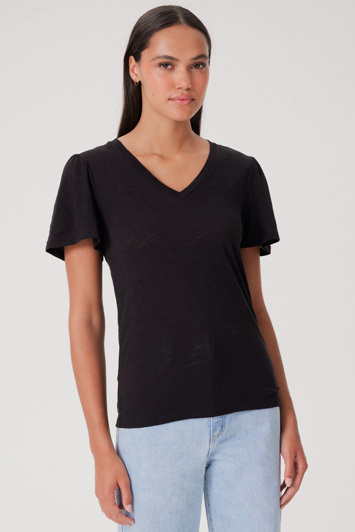 Signature Slub Flutter Sleeve V Neck Tee