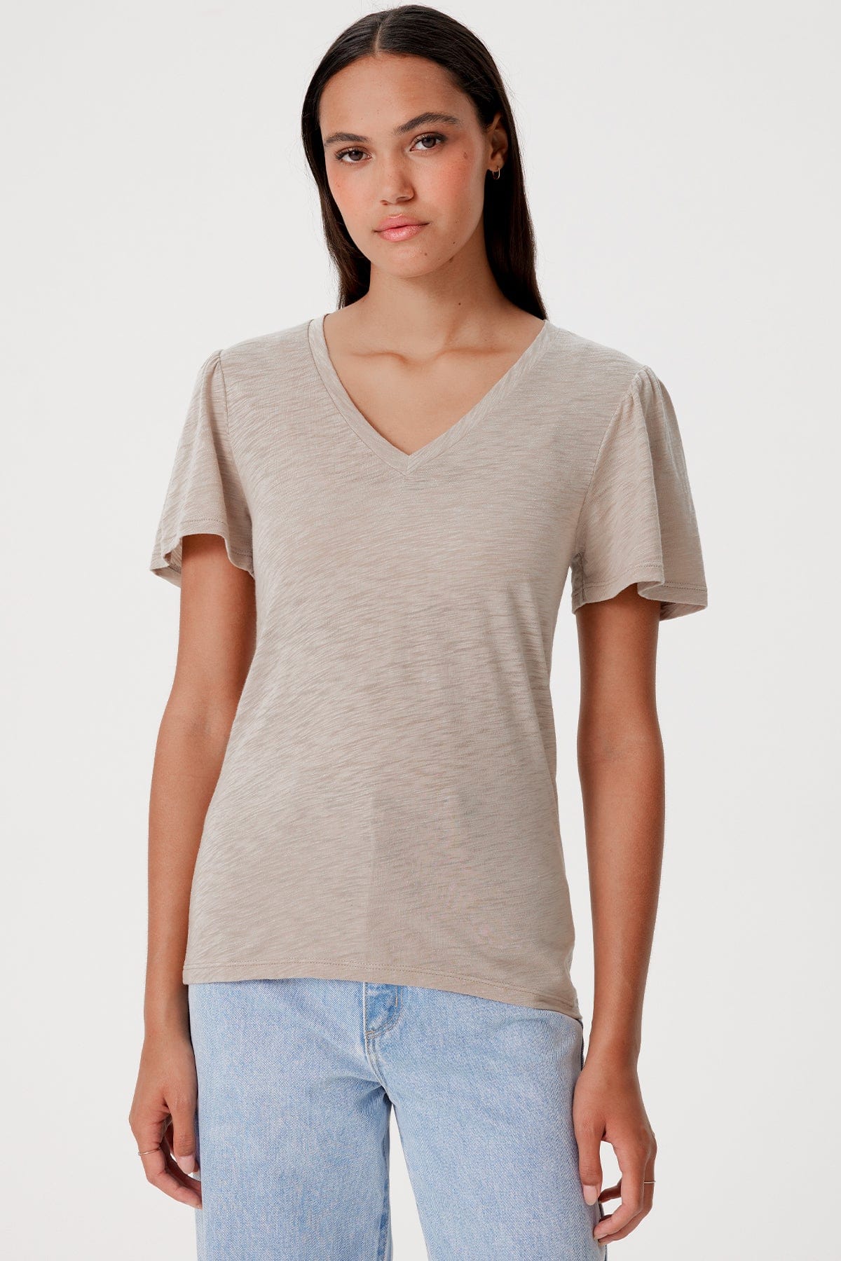 Signature Slub Flutter Sleeve V Neck Tee