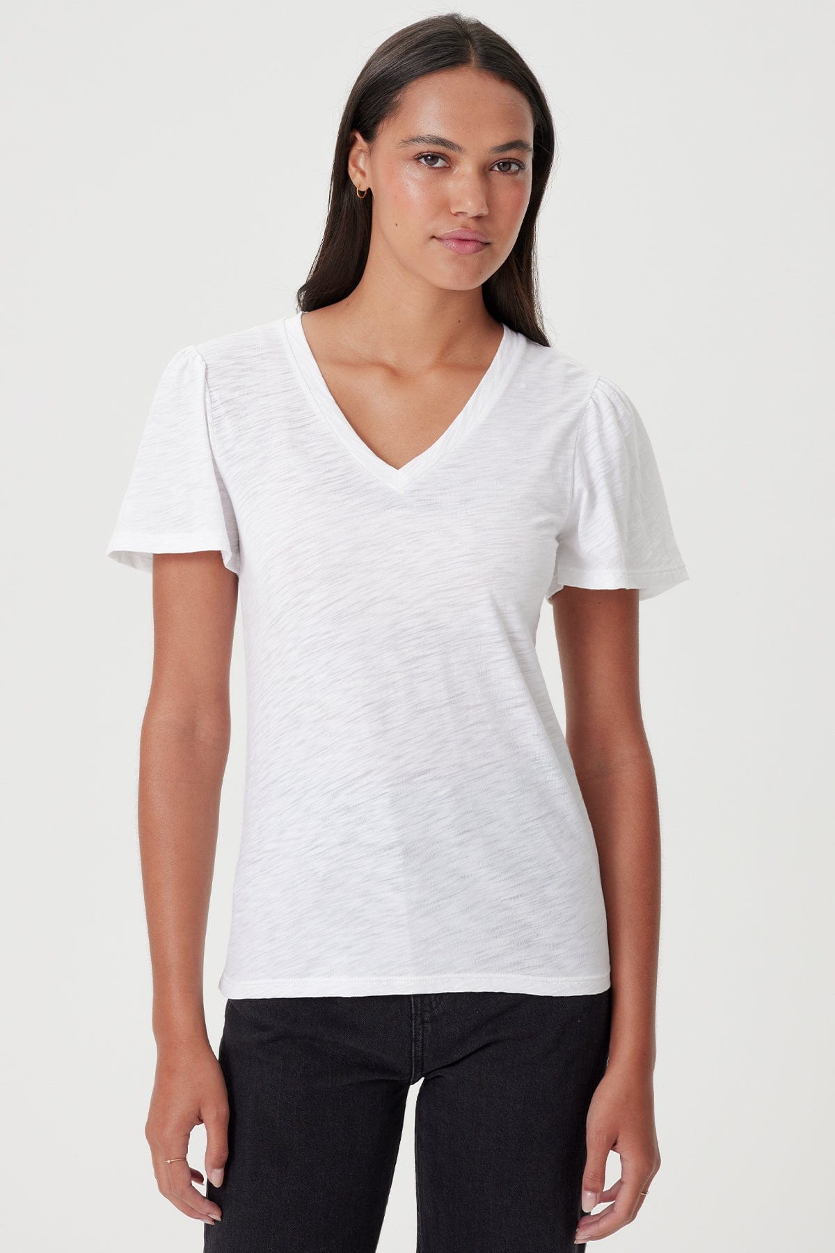 Signature Slub Flutter Sleeve V Neck Tee