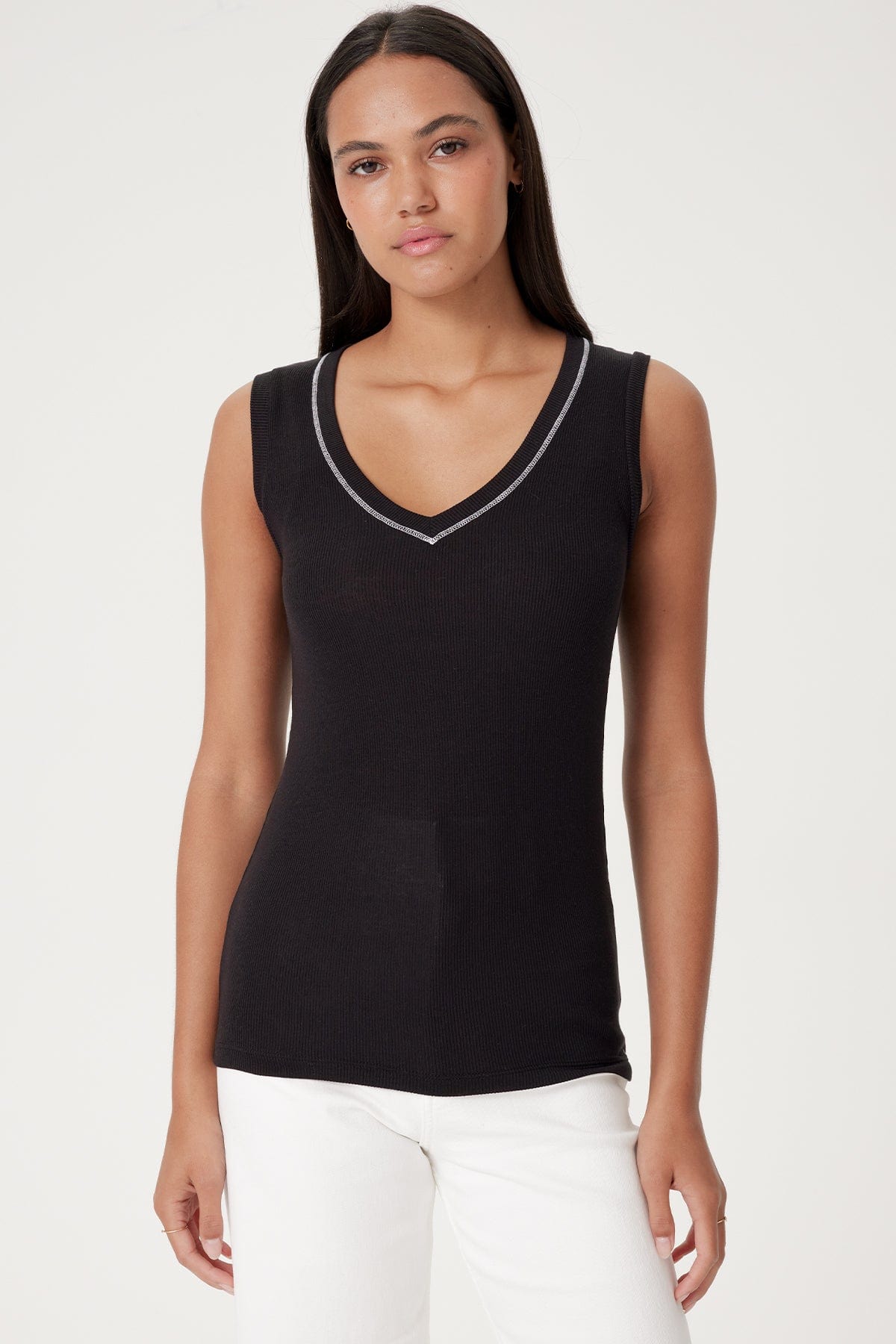 Lilian Ribbed V Neck Shell