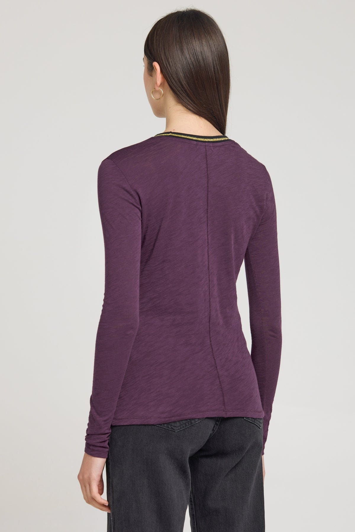 Long Sleeve Metallic Tipped Ringer Tee