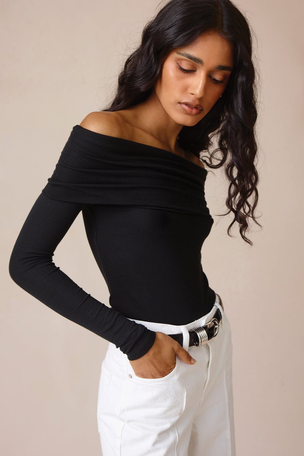 Goldie LeWinter Bardot Ribbed Top