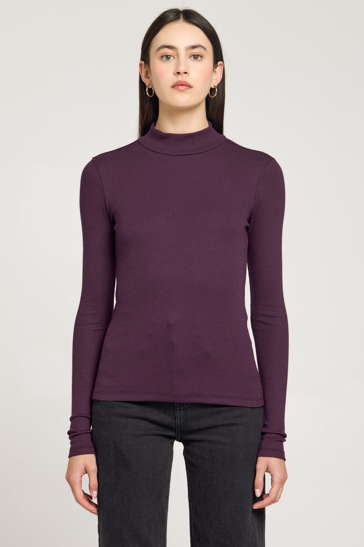 Goldie LeWinter SALE XS / Aubergine Ribbed Long Sleeve Mock Tee