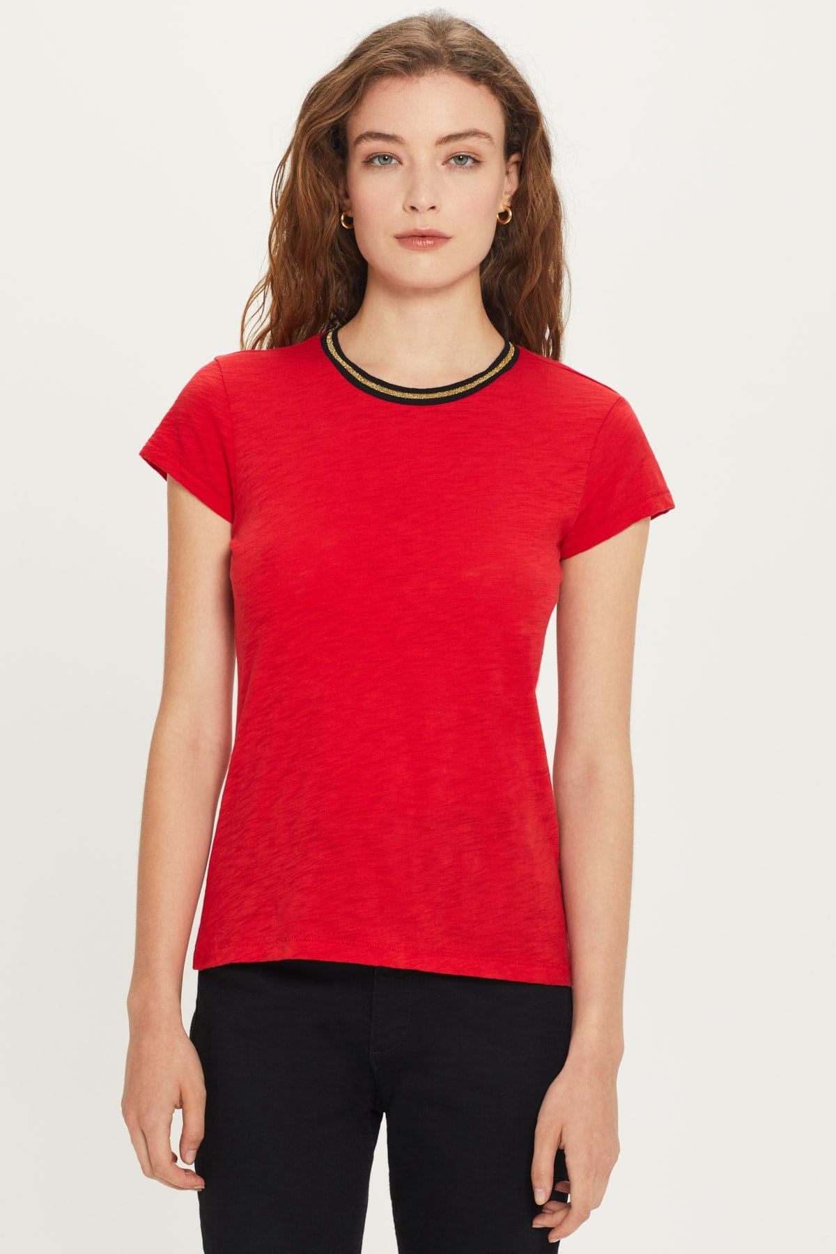 Goldie LeWinter SALE XS / Barbados Cherry Metallic Tipped Ringer Tee