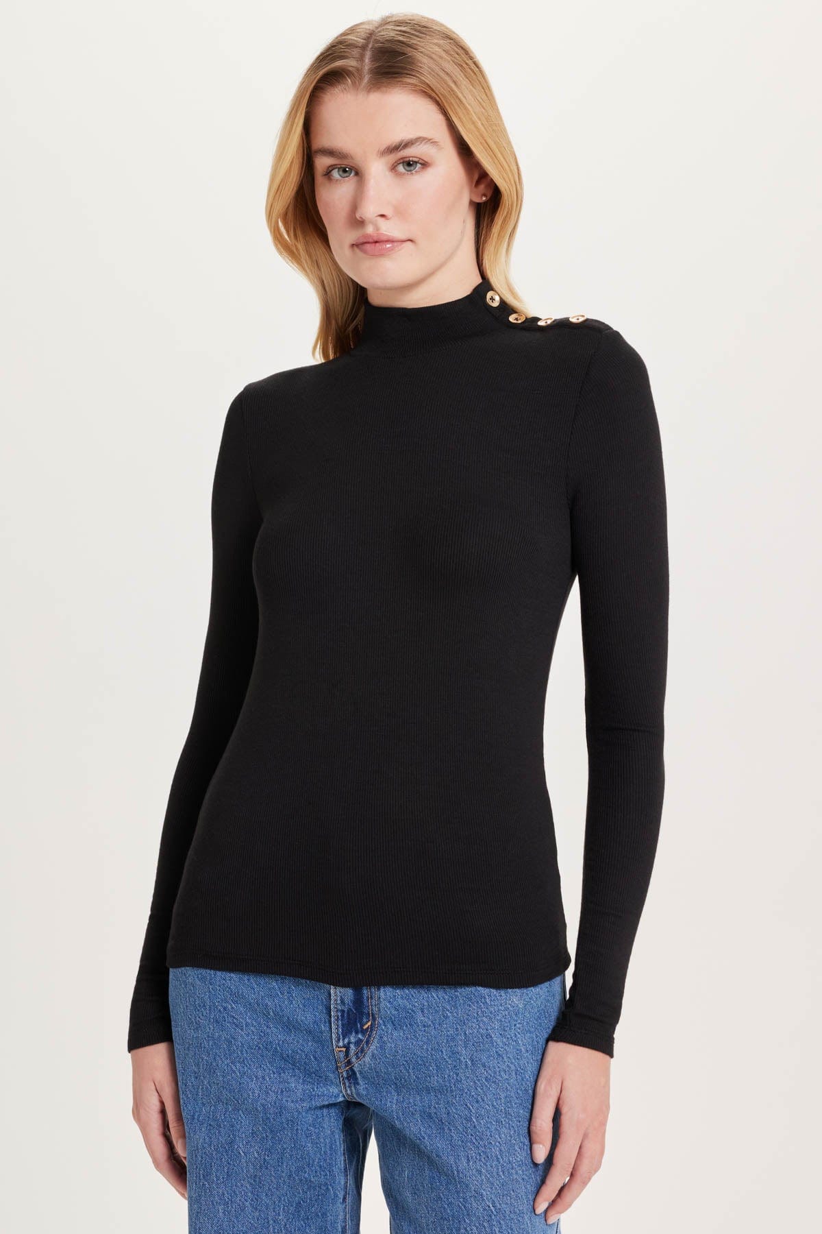 Goldie LeWinter SALE XS / Black Marina Mock Neck Ribbed Top