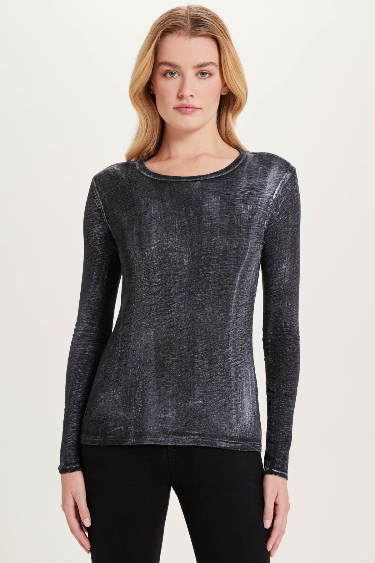 Goldie LeWinter SALE XS / Black / Silver Long Sleeve Metallic Sparkle Tee