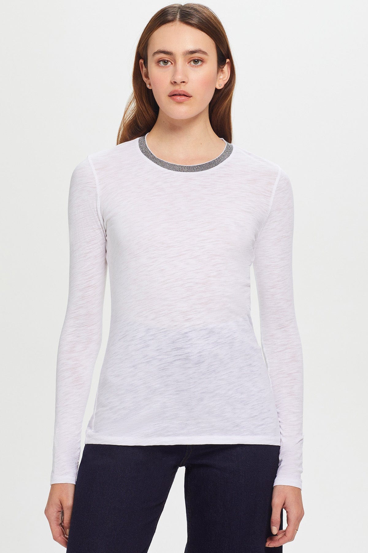 Goldie LeWinter SALE XS / White Long Sleeve Pavé Ringer Tee