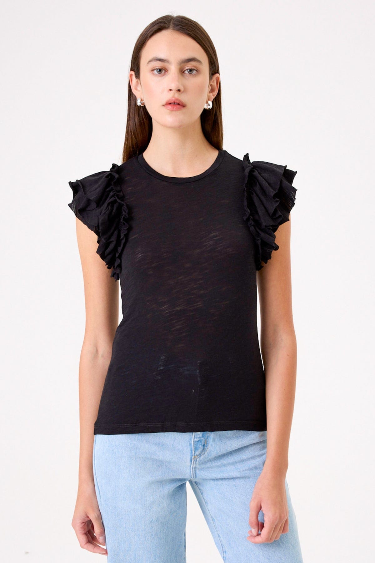 Goldie LeWinter TEES XS / Black Double Ruffle Shell