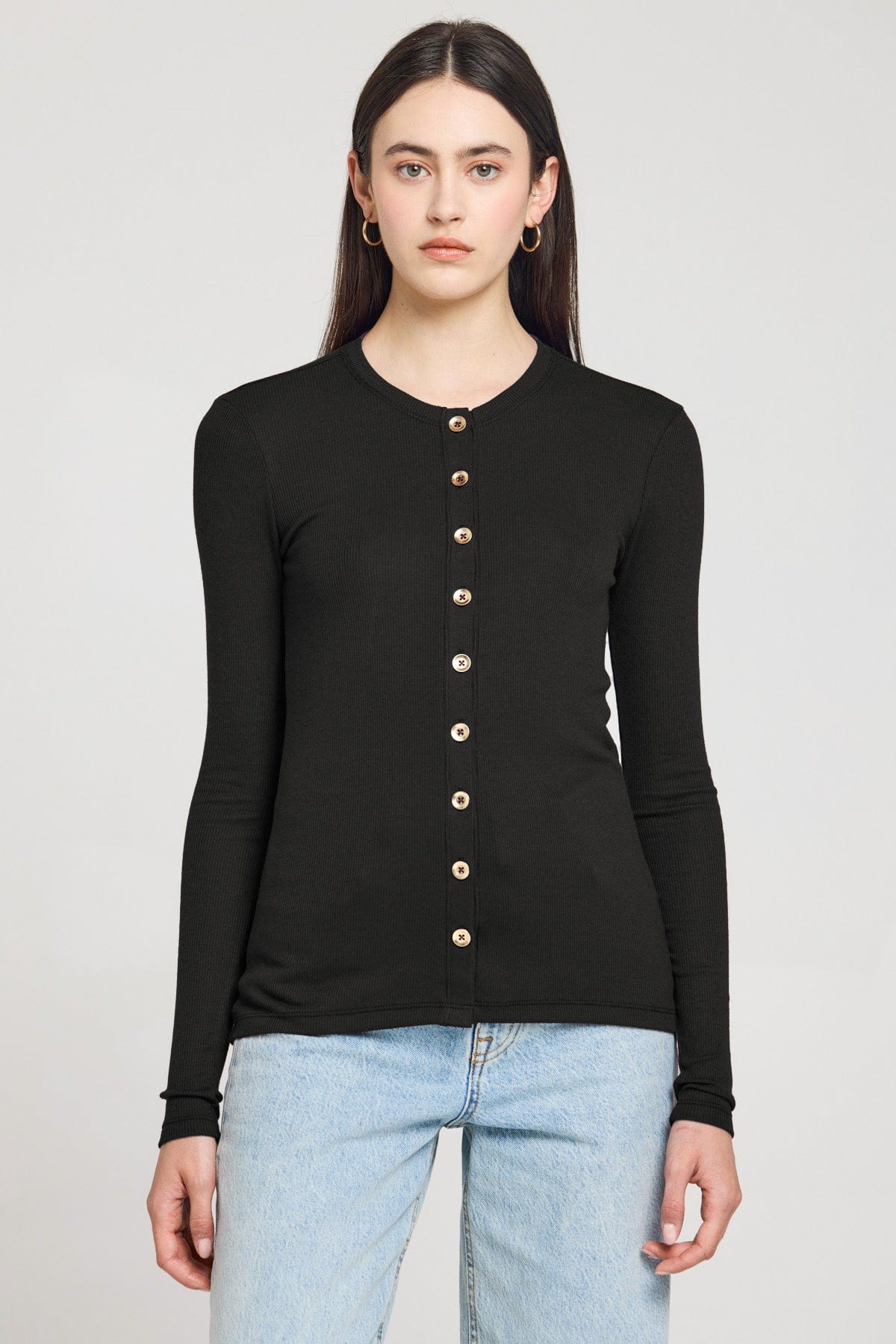 Goldie LeWinter TEES XS / Black Marina Ribbed Cardigan