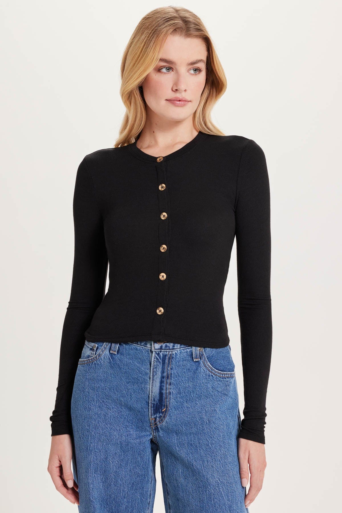 Goldie LeWinter TEES XS / Black Marina Ribbed Crop Cardigan