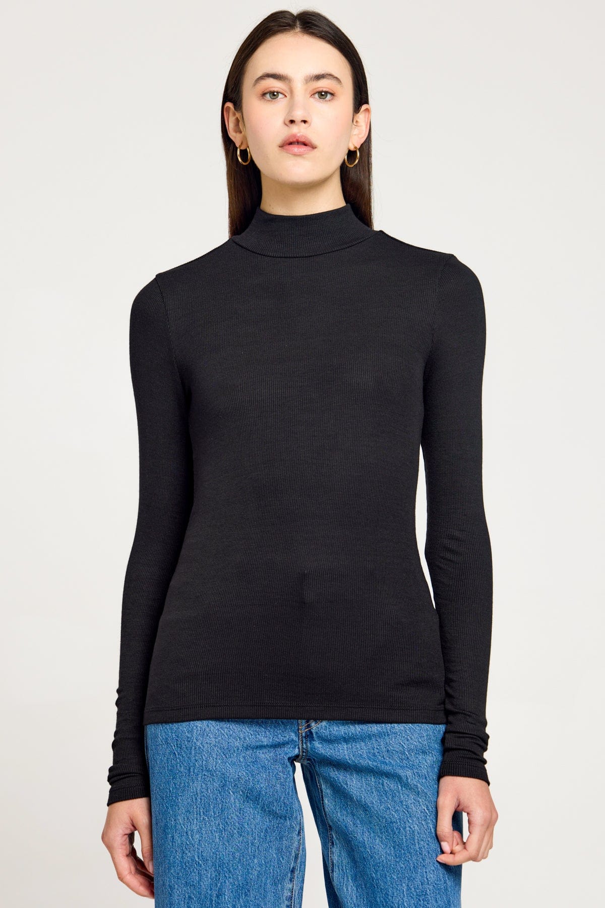 Goldie LeWinter TEES XS / Black Ribbed Long Sleeve Mock Tee