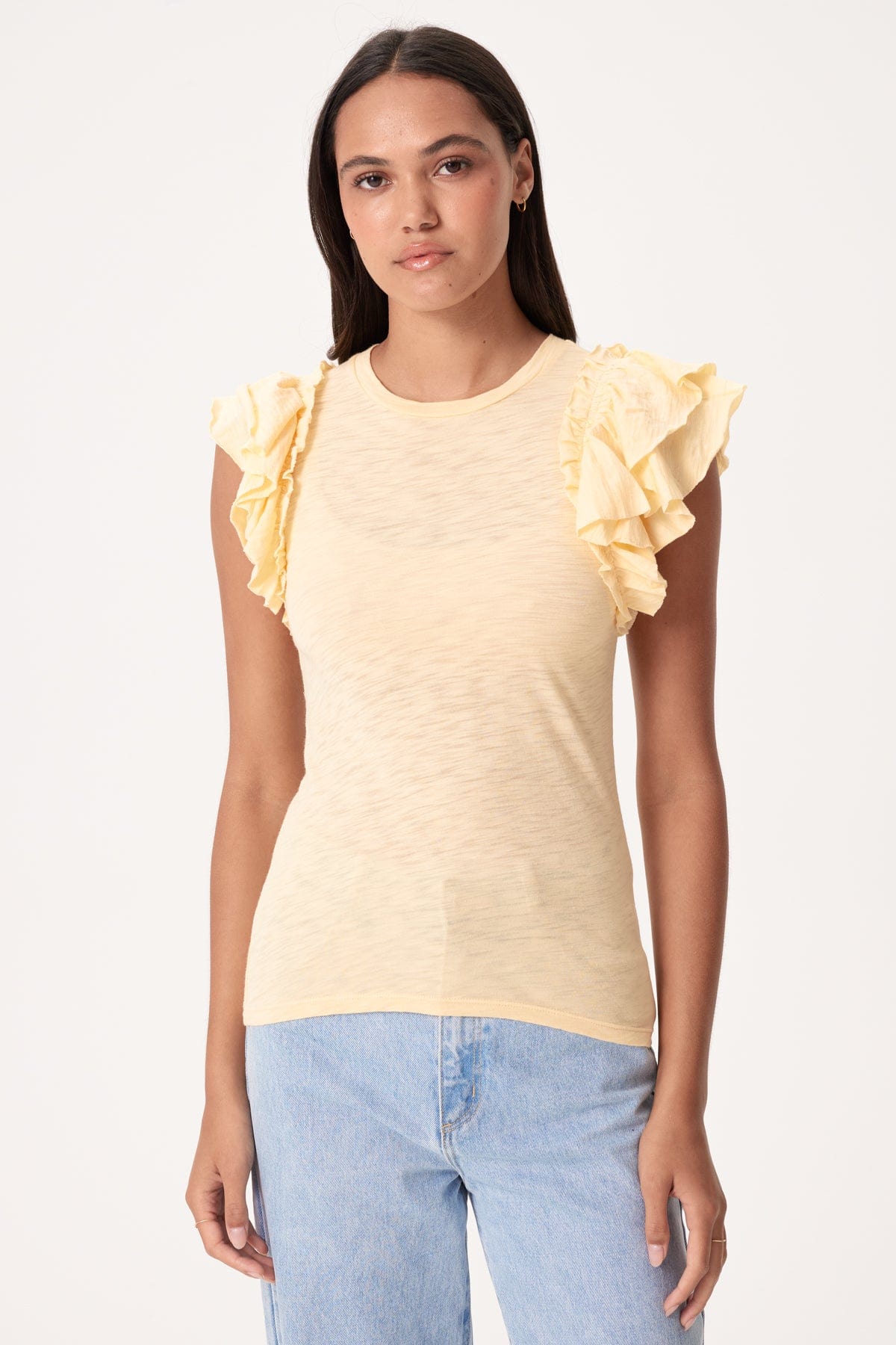 Goldie LeWinter TEES XS / Buff Double Ruffle Shell