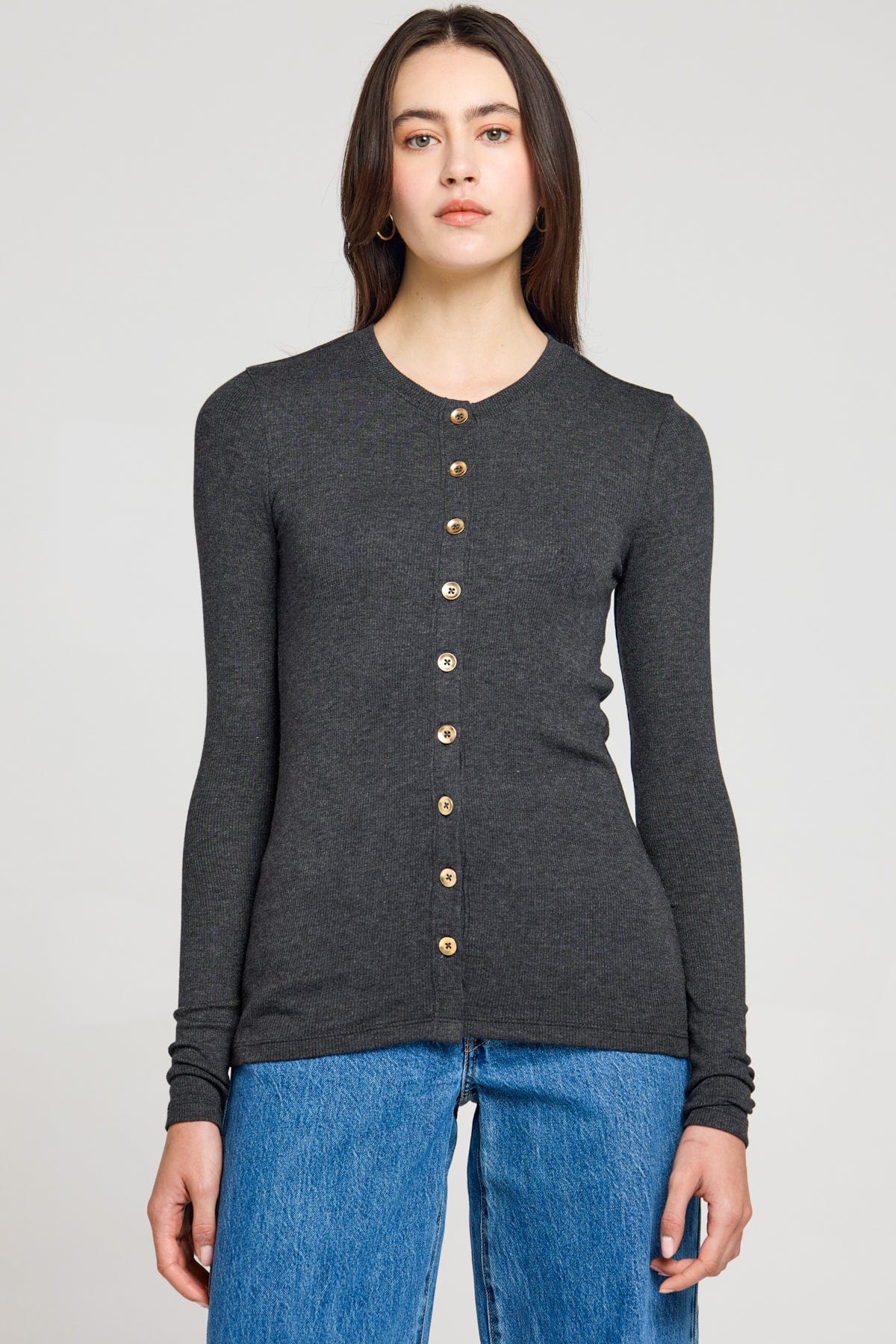 Goldie LeWinter TEES XS / Charcoal Heather Marina Ribbed Cardigan