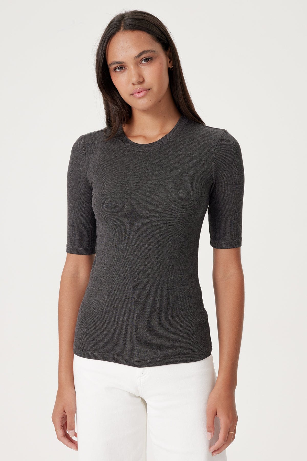 Goldie LeWinter TEES XS / Charcoal Heather Ribbed Half Sleeve Tee