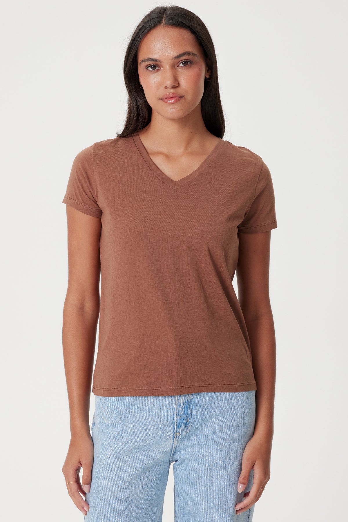 Goldie LeWinter TEES XS / Cocoa Brown Organic V Neck Boy Tee