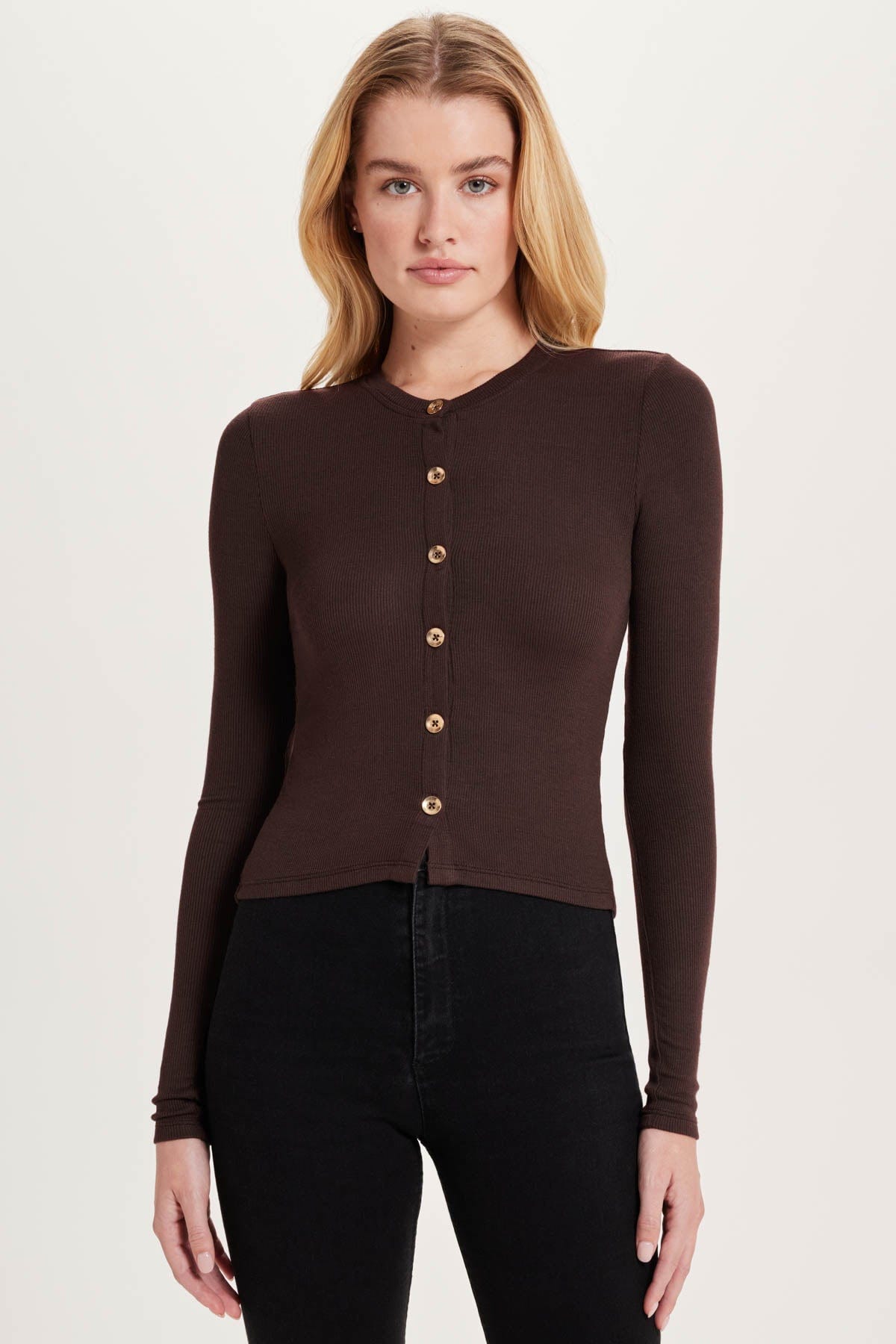 Goldie LeWinter TEES XS / Coffee Marina Ribbed Crop Cardigan