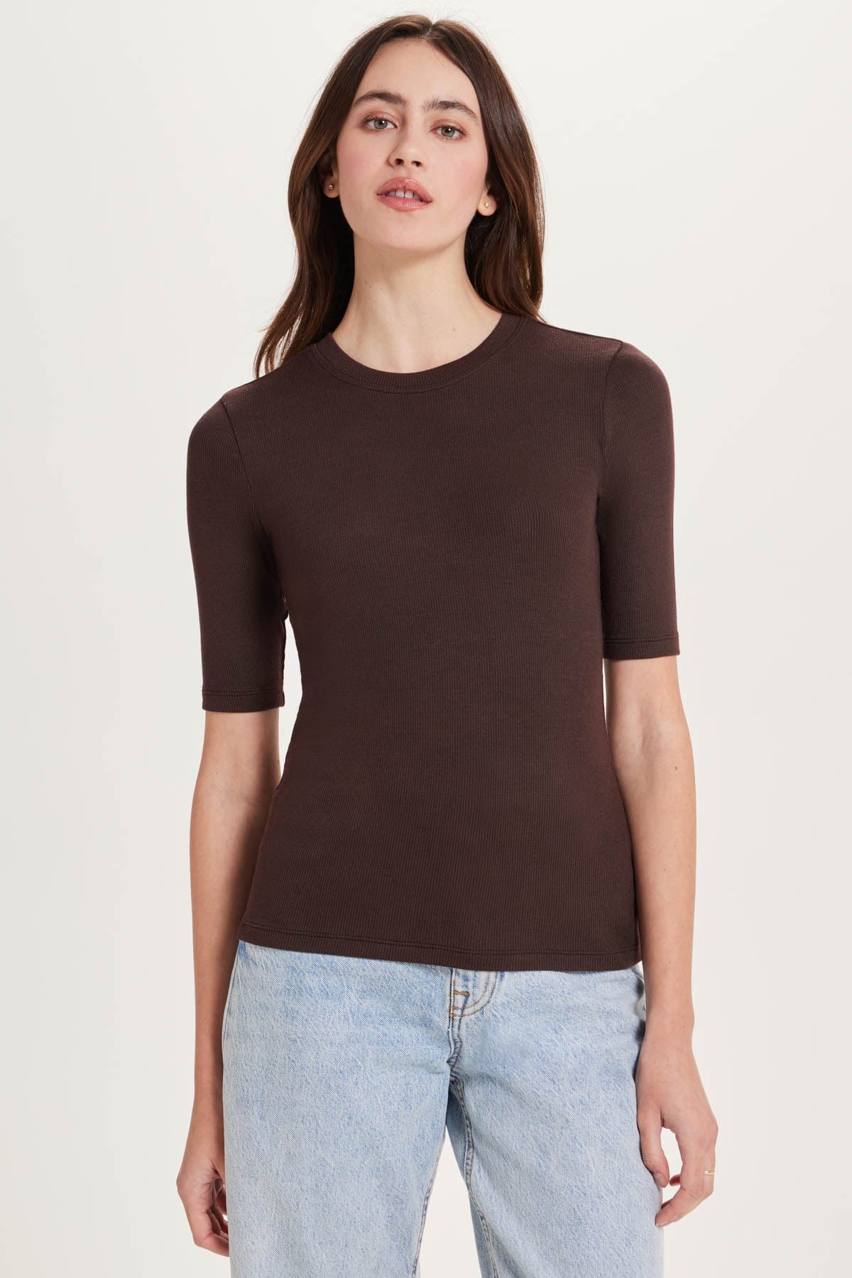 Goldie LeWinter TEES XS / Coffee Ribbed Half Sleeve Tee