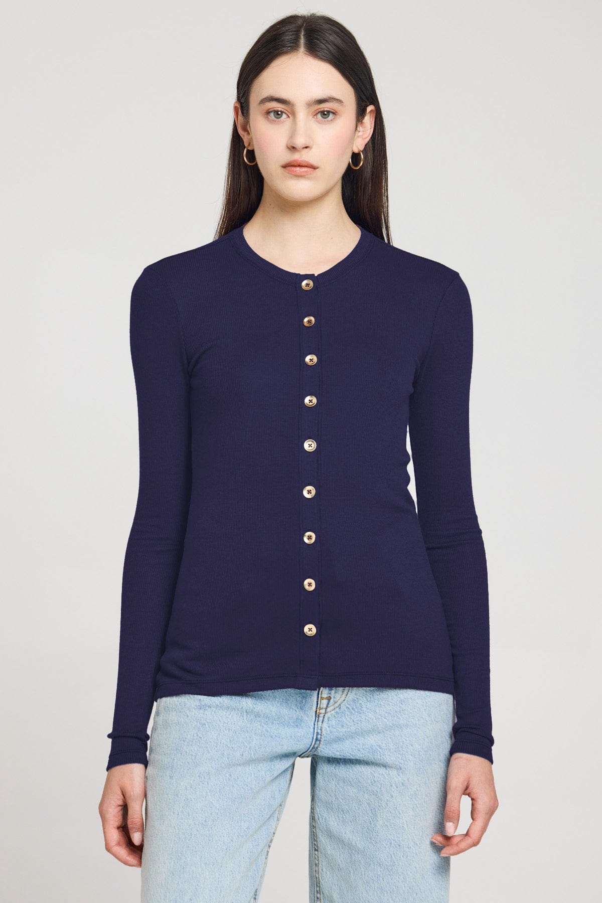 Goldie LeWinter TEES XS / Navy Marina Ribbed Cardigan