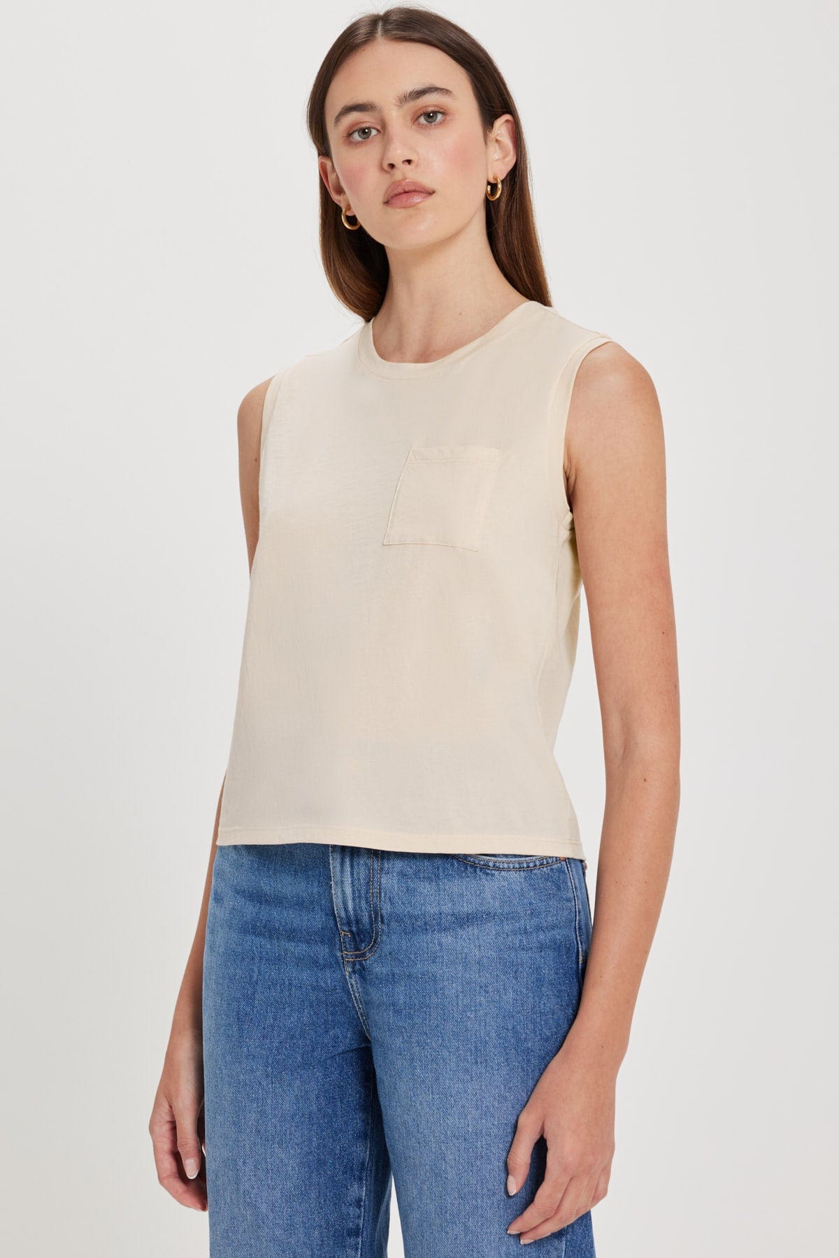 Goldie LeWinter TEES XS / Sand Organic Cropped Pocket Tank