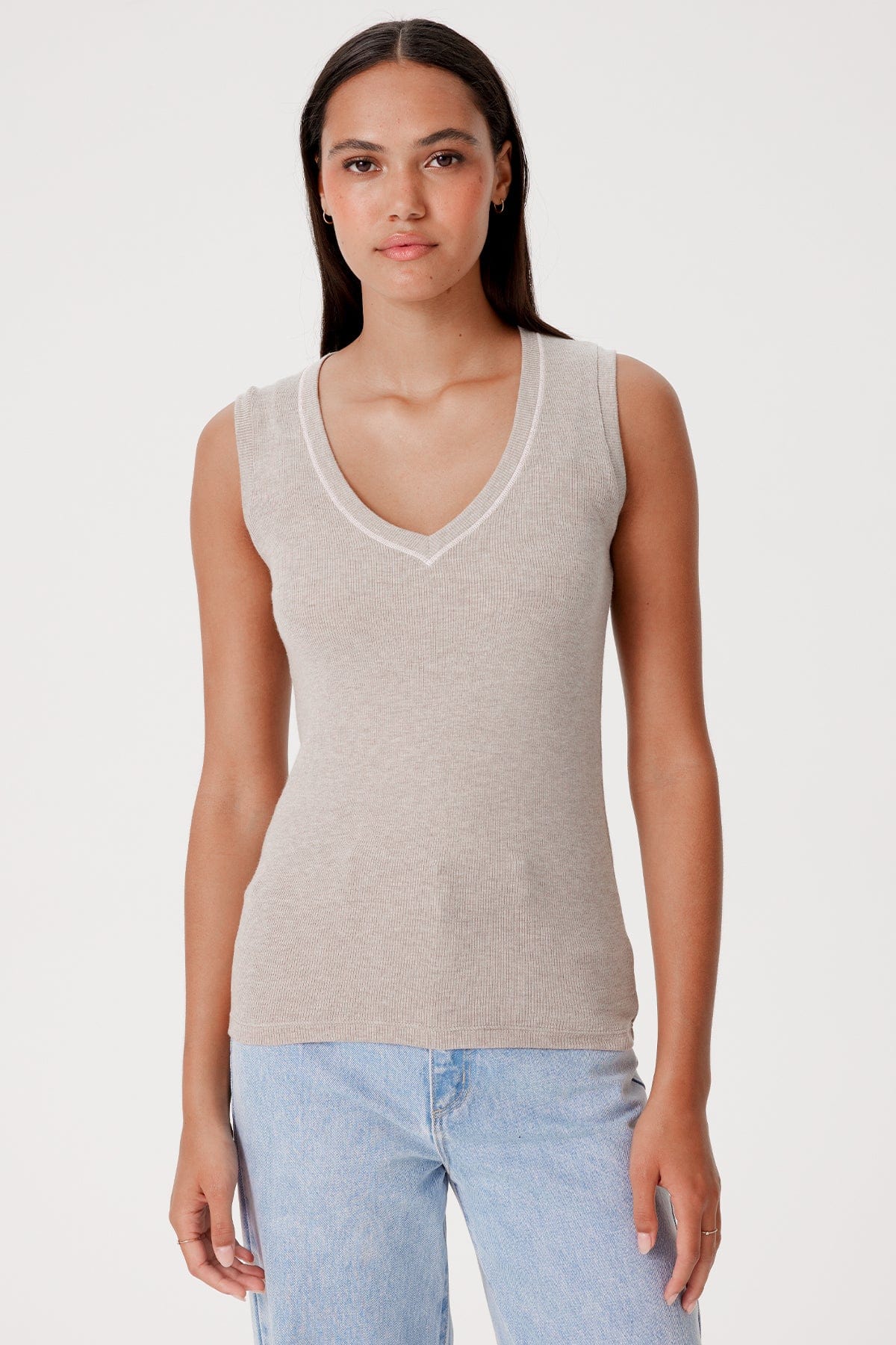 Goldie LeWinter TEES XS / Taupe Heather Lilian Ribbed V Neck Shell