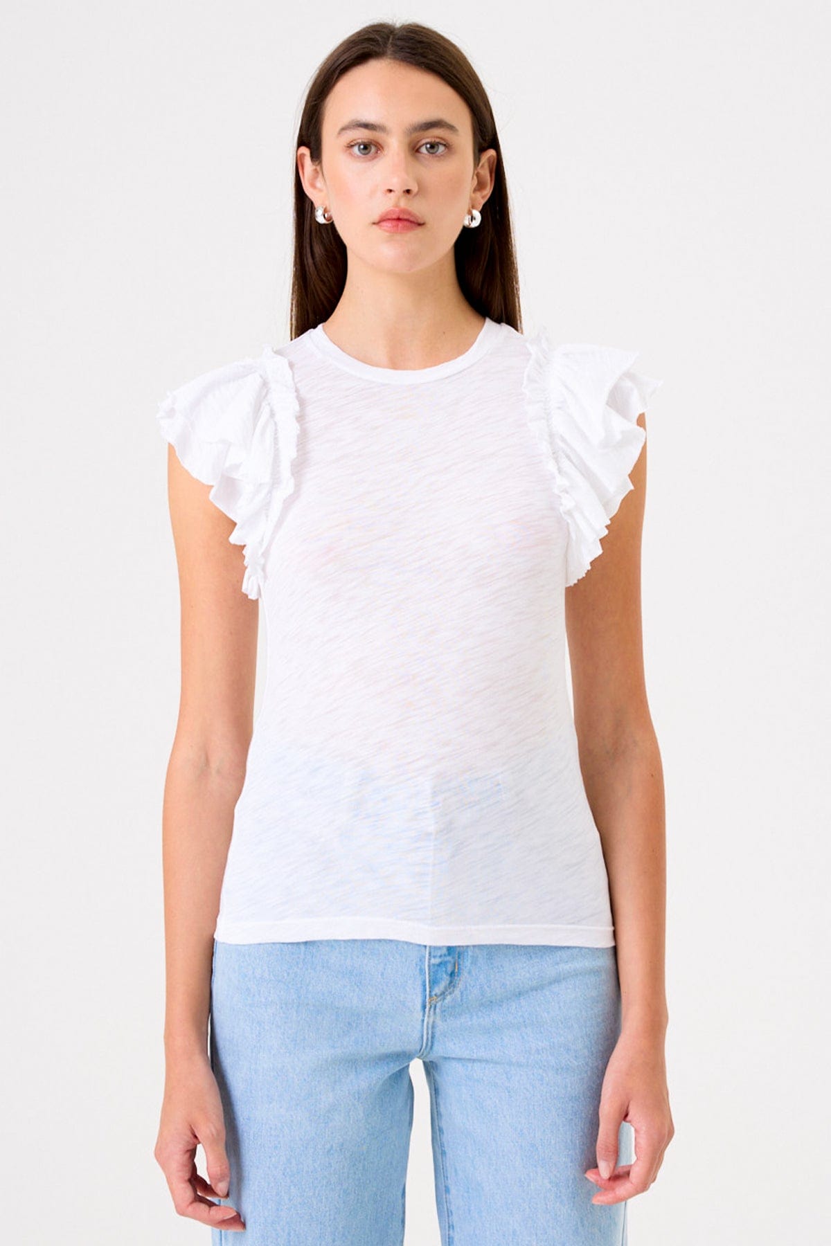 Goldie LeWinter TEES XS / White Double Ruffle Shell