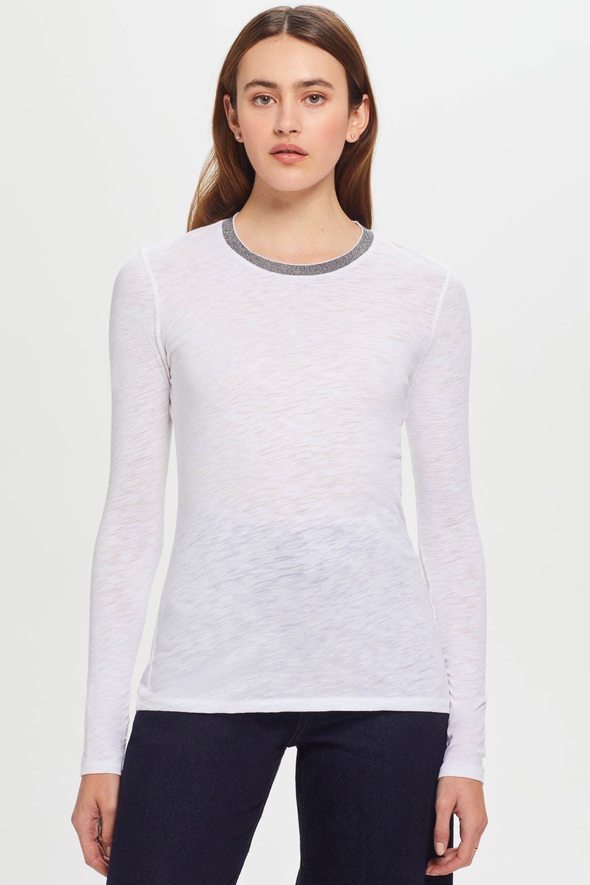 Goldie LeWinter TEES XS / White Long Sleeve Pavé Ringer Tee