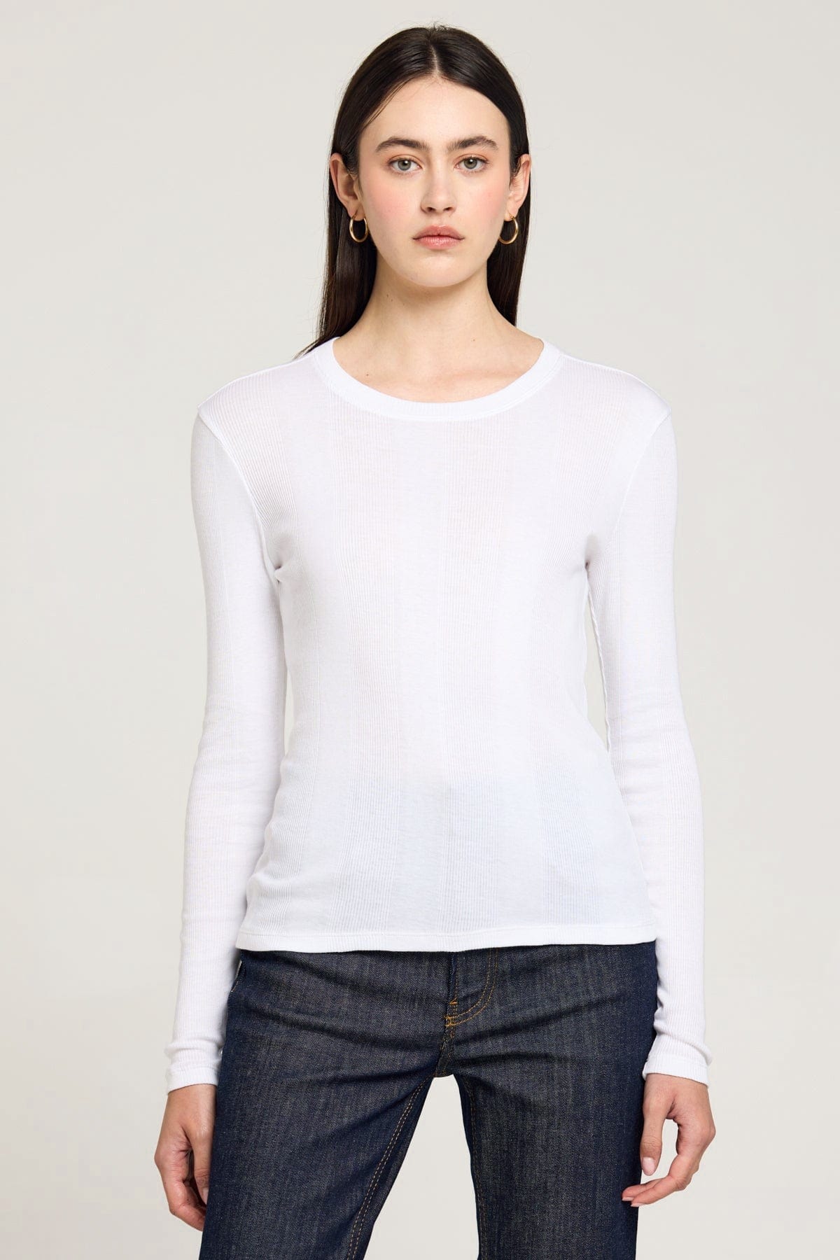 Goldie LeWinter TEES XS / White Long Sleeve Variegated Rib Tee