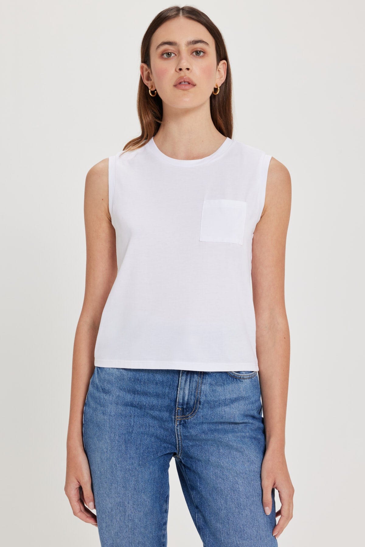 Goldie LeWinter TEES XS / White Organic Cropped Pocket Tank