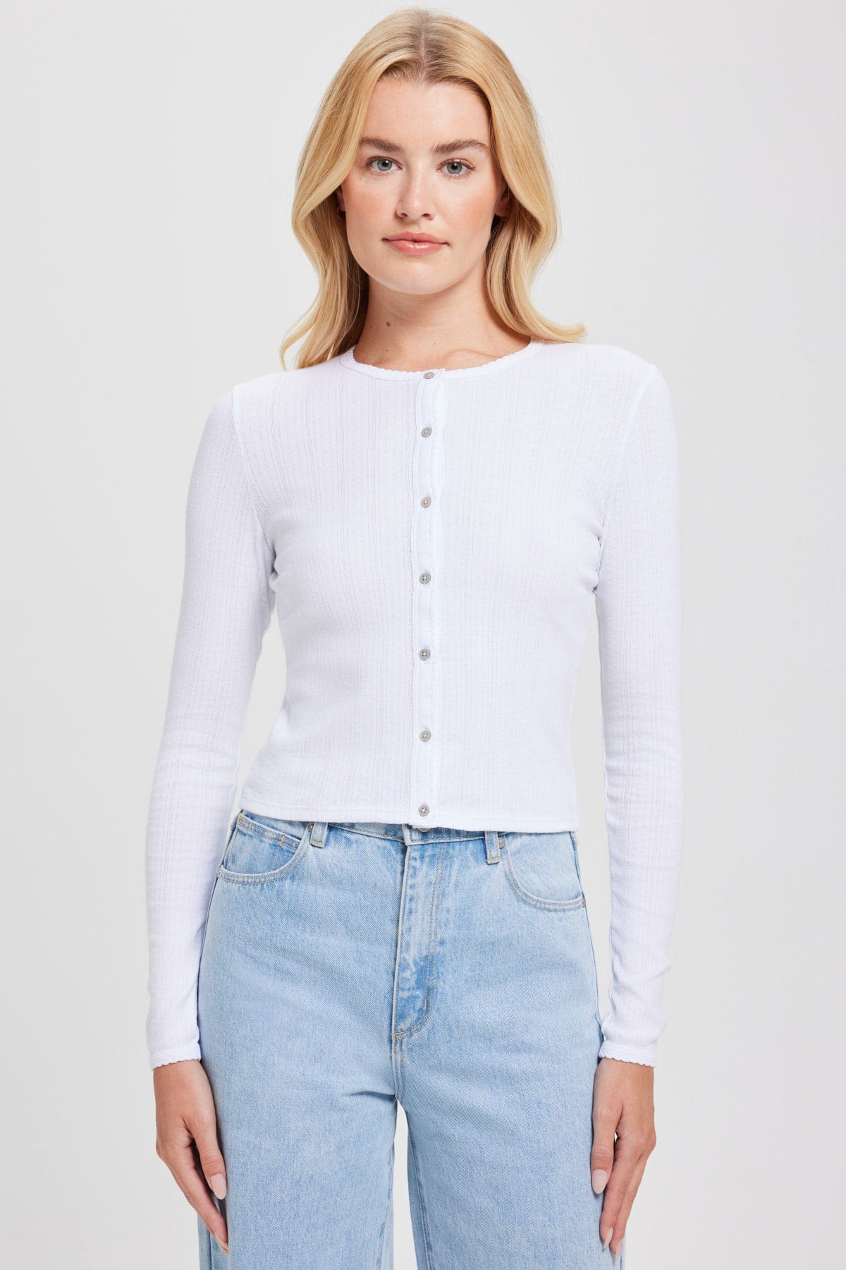 Goldie LeWinter TEES XS / White Pointelle Crop Cardigan