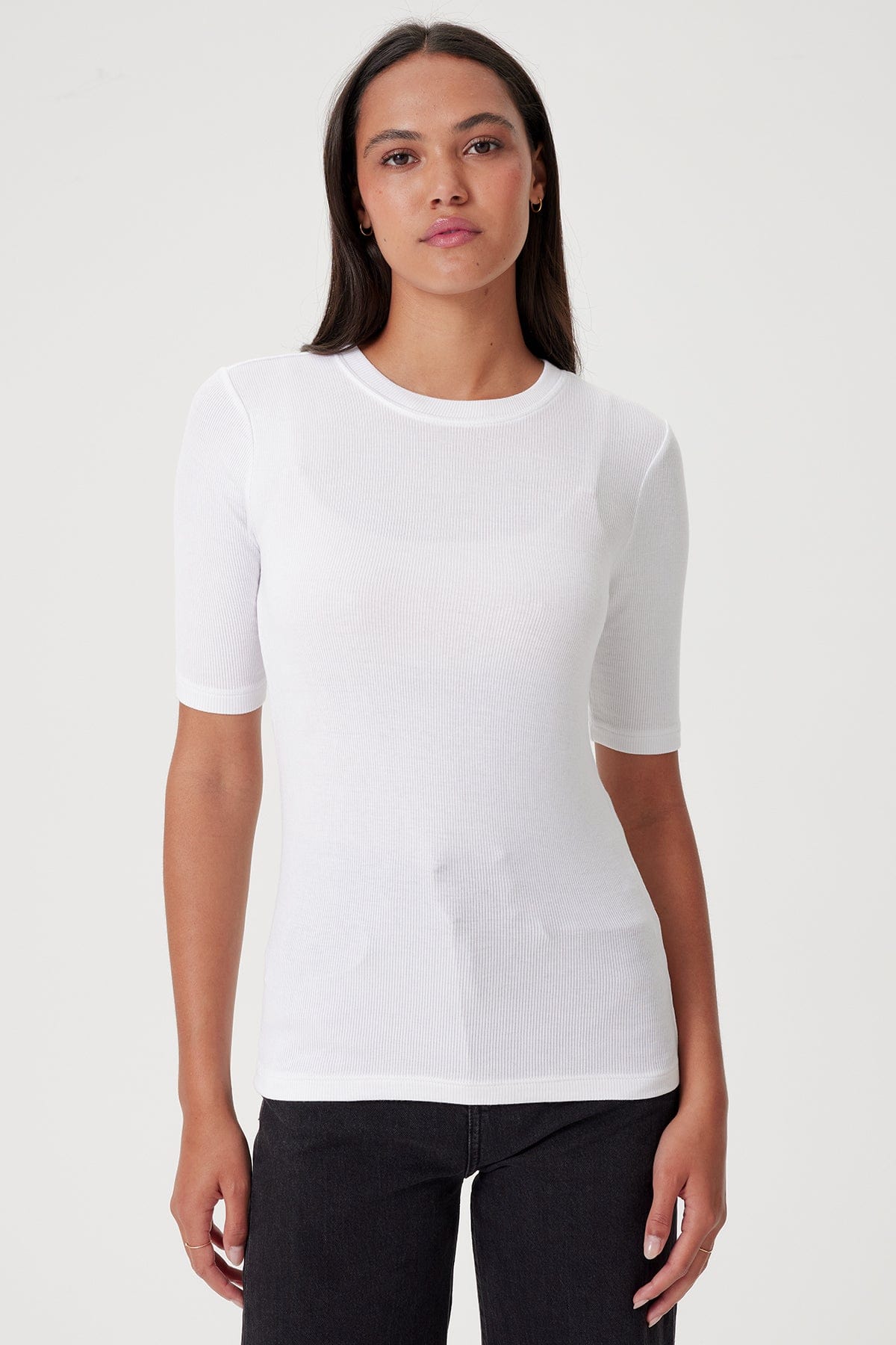 Goldie LeWinter TEES XS / White Ribbed Half Sleeve Tee