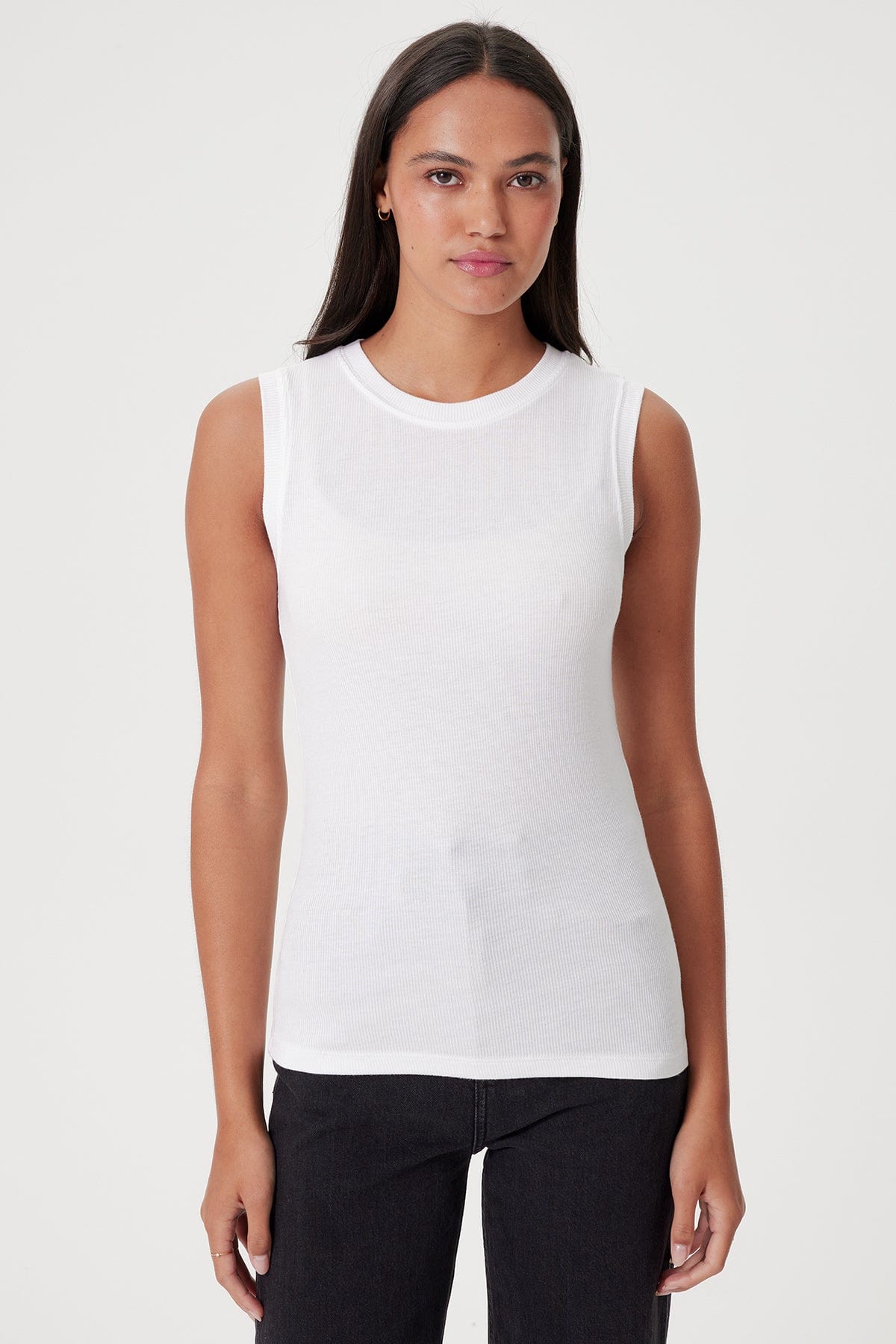 Goldie LeWinter TEES XS / White Ribbed Sleeveless Tee