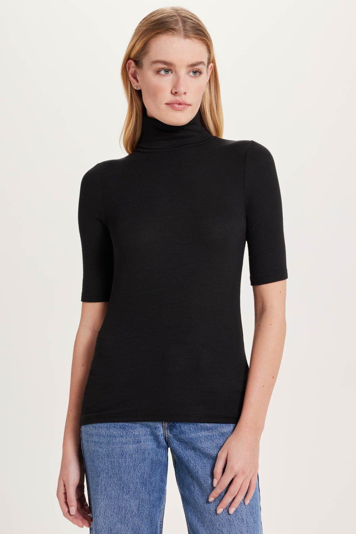 Goldie LeWinter XS / Black Ribbed Half Sleeve Turtleneck