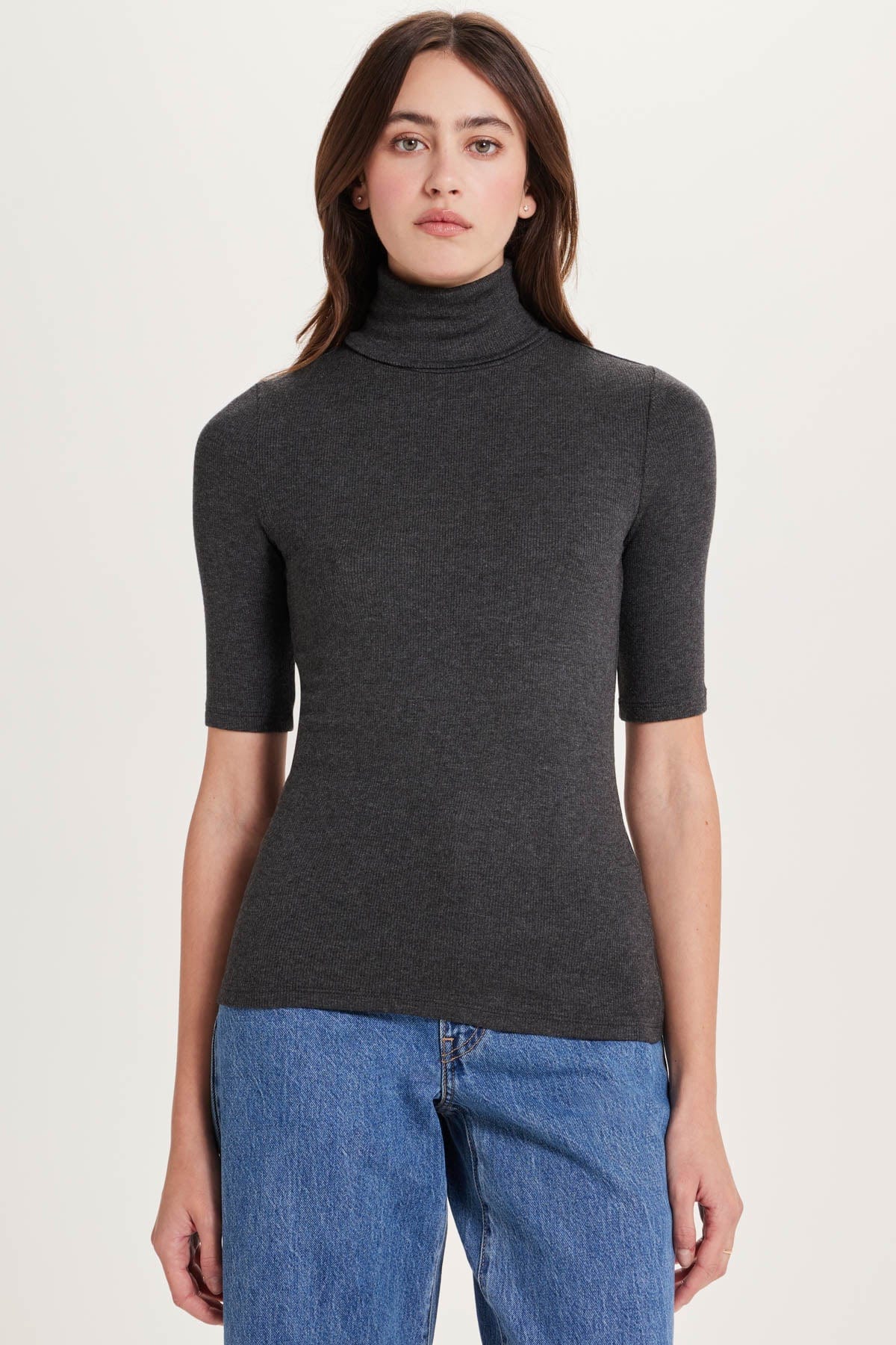 Goldie LeWinter XS / Charcoal Heather Ribbed Half Sleeve Turtleneck