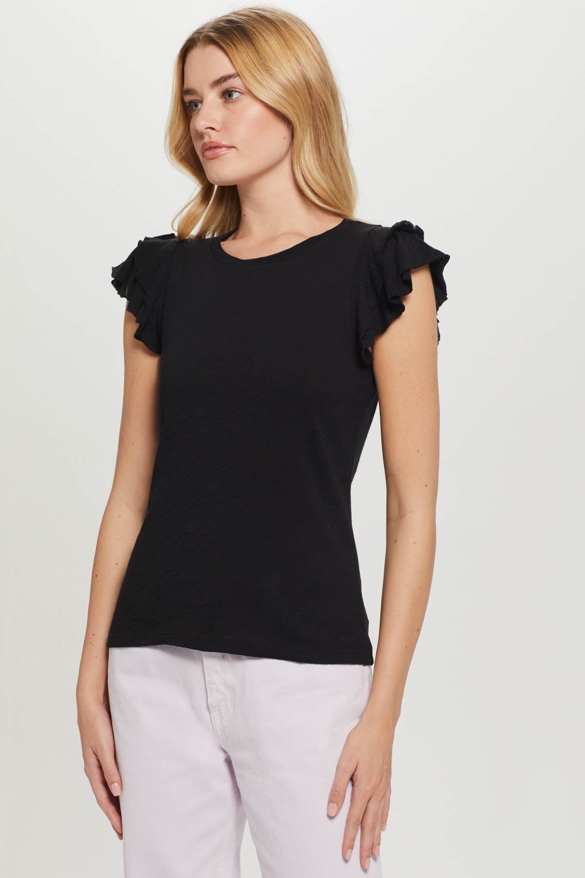 Goldie LeWinter TEES XS / Black Celeste Ruffle Sleeve Tee