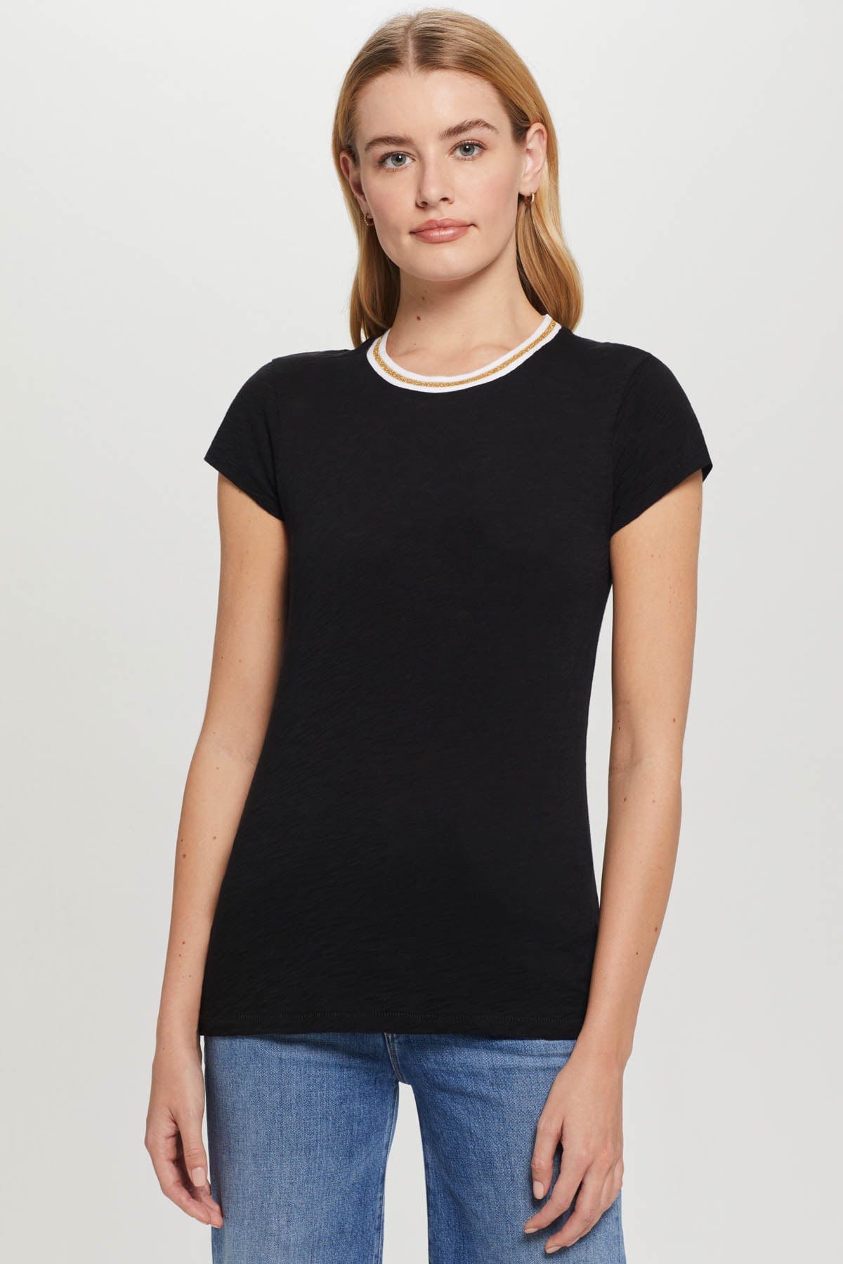 Goldie LeWinter TEES XS / Black Metallic Tipped Ringer Tee