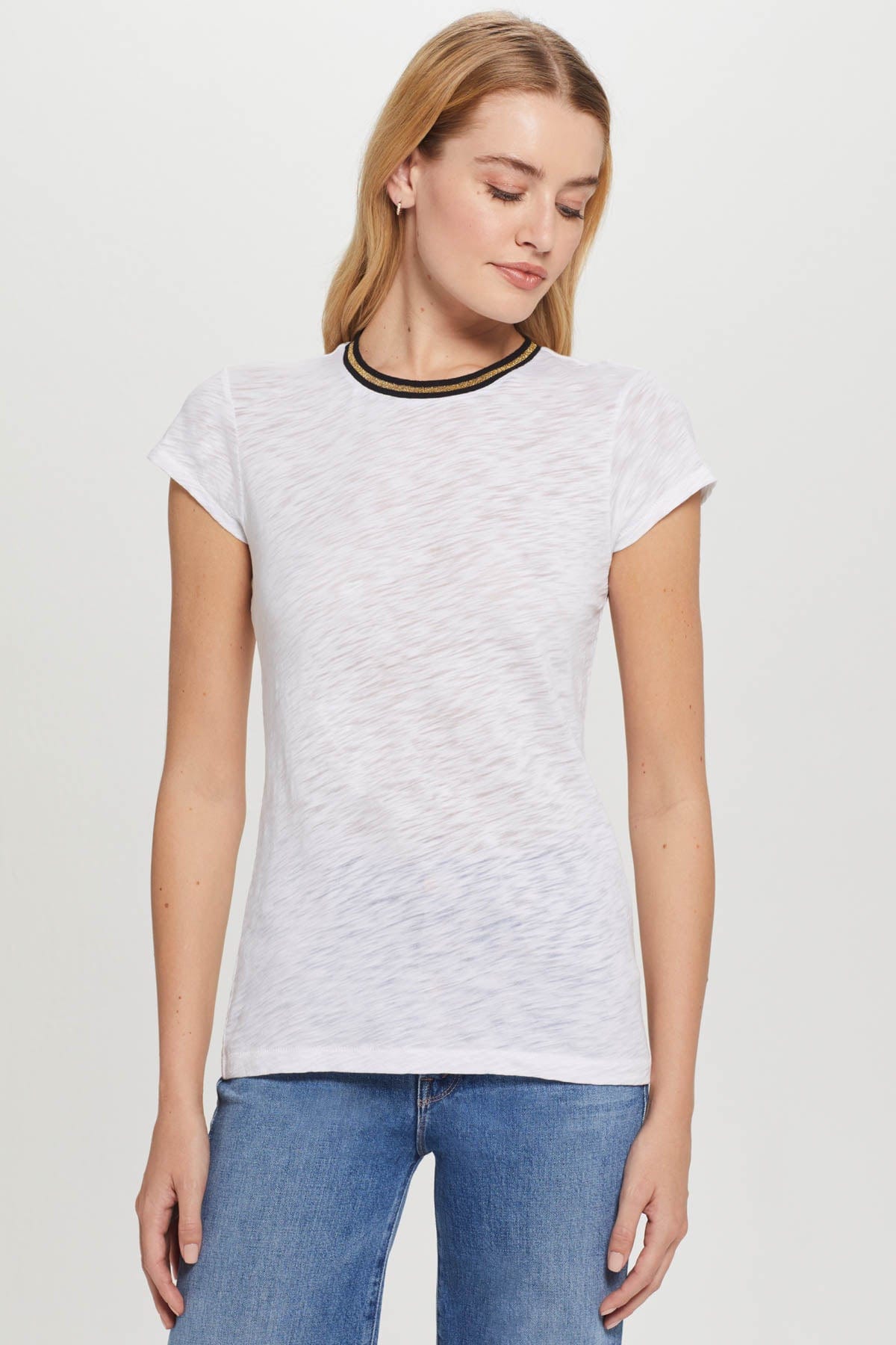 Goldie LeWinter TEES XS / White Metallic Tipped Ringer Tee