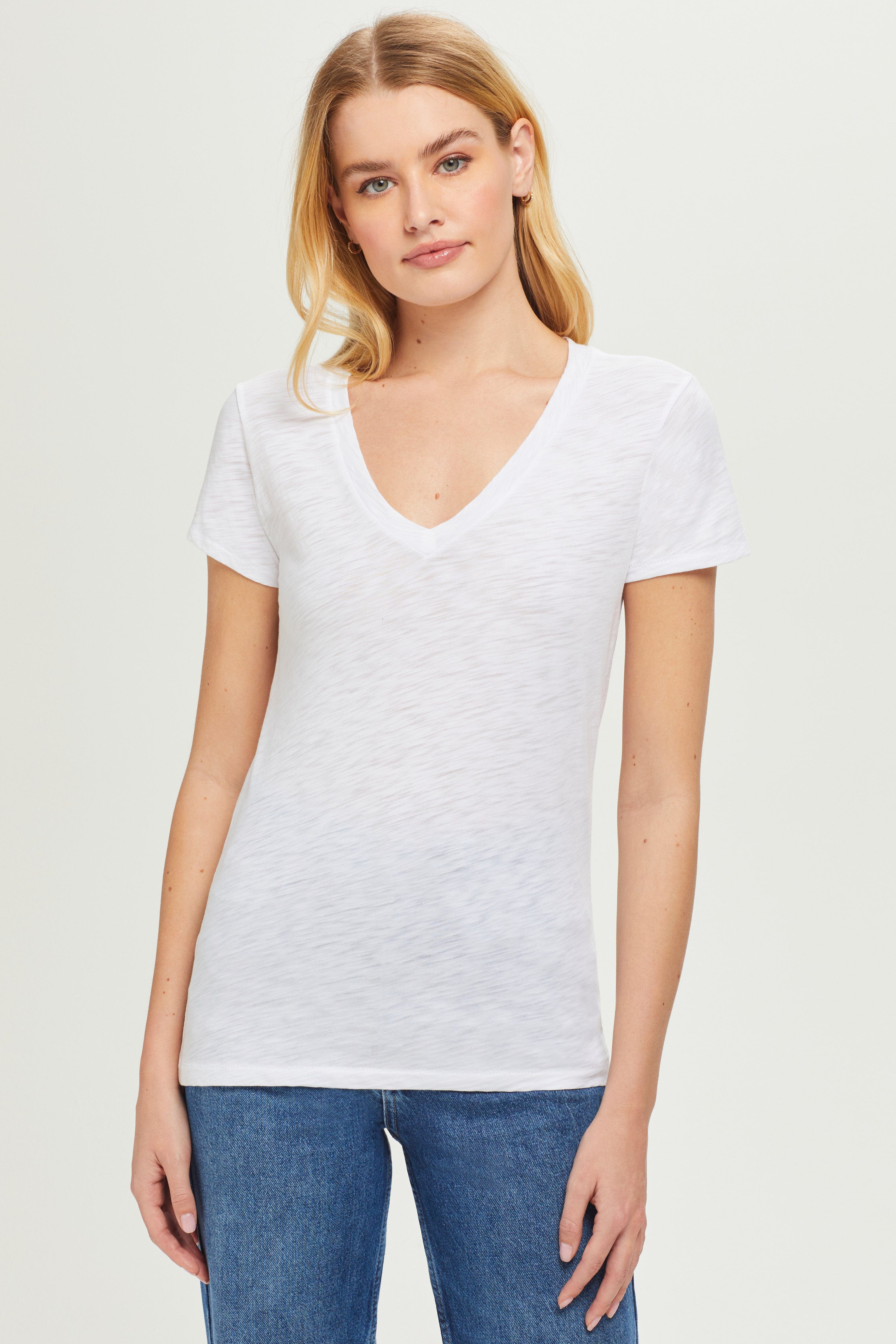 Goldie LeWinter TEES XS / White Signature Slub V Neck Tee