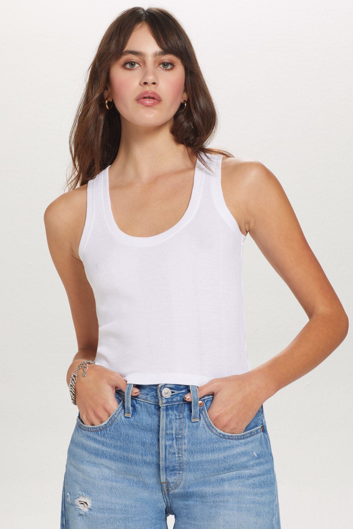 Goldie LeWinter TEES XS / White Variegated Rib Crop Tank